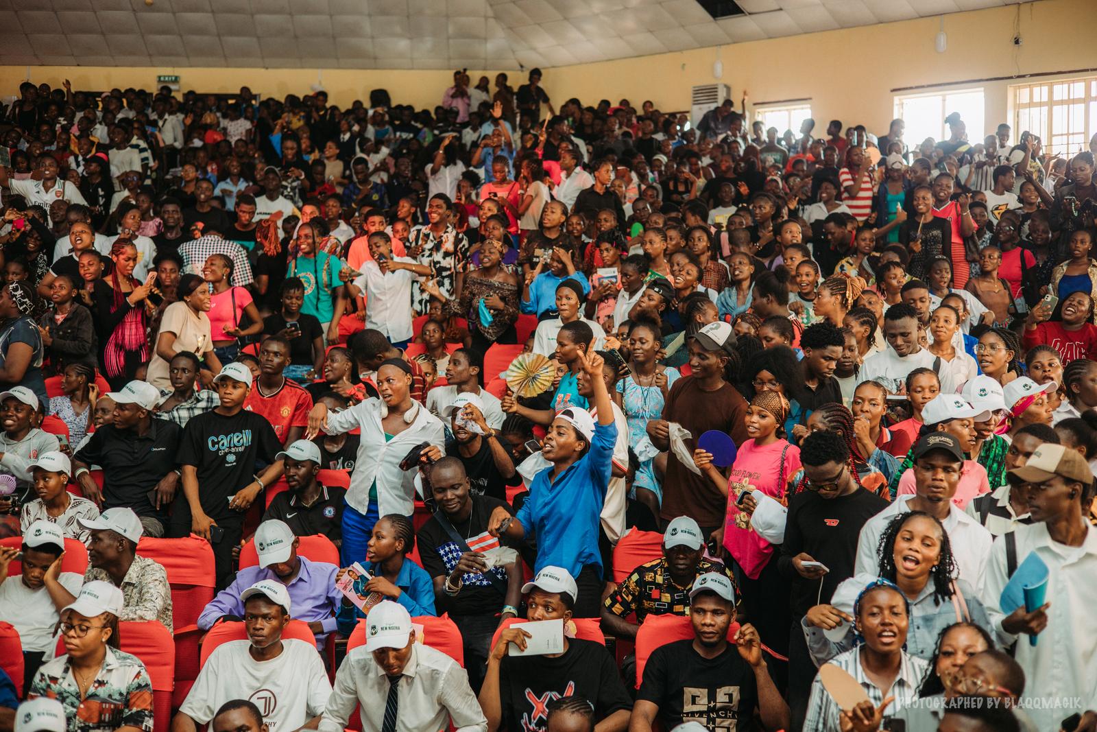 Students filling the hall at a Project New Nigeria event